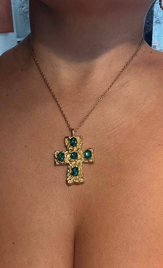 Green cross necklace