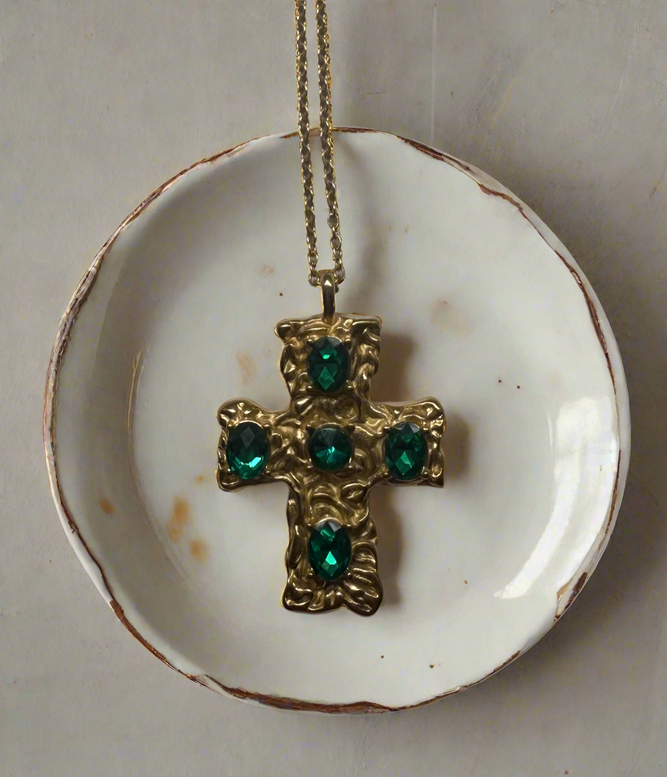 Green cross necklace