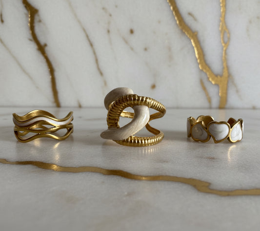 Gold & white Art adjustable rings