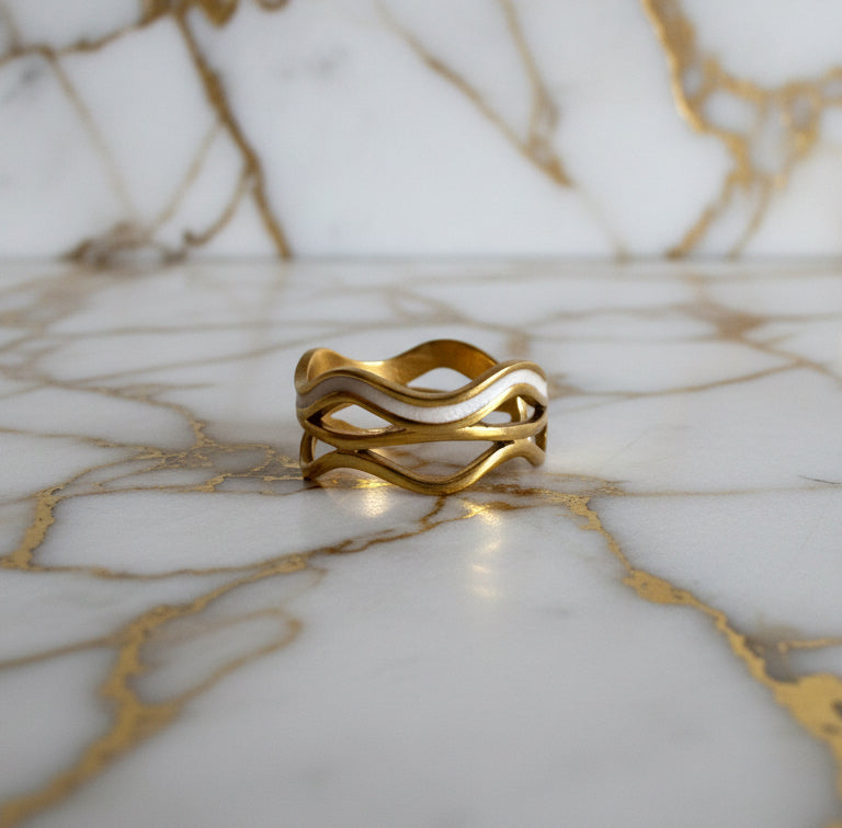 Gold & white Art adjustable rings